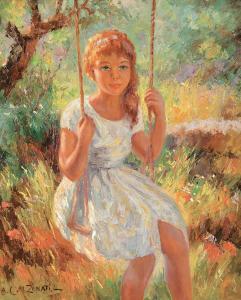 GALZENATI André 1890-1970,Untitled - Girl on a Swing,Levis CA 2023-05-20