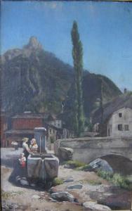 GAMBART Jean Hector 1854-1891,Village animé, Italie du Nord,Ruellan FR 2016-07-02