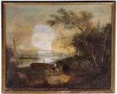 GAMBONE Giovanni D 1700,Paesaggio fluviale con figure di viaggiatori,Farsetti IT 2006-05-05