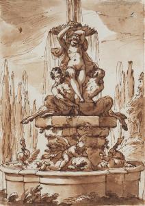 GANDOLFI Ubaldo 1728-1781,Design for a Fountain with Two Satyrs and a Nymph,Sotheby's GB 2024-01-31