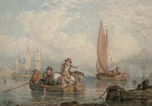 GANT James Y 1827-1841,Figures, pony and cattle being ferried ashore; wat,1835,Rosebery's 2008-08-05