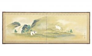 GANTAI 1782-1865,Landscape scene of two rabbits leaping among young,Bonhams GB 2015-05-14