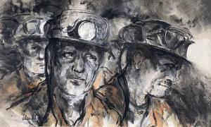 GANZ Valerie,head and shoulder study of three miners with helme,Rogers Jones & Co 2023-04-01