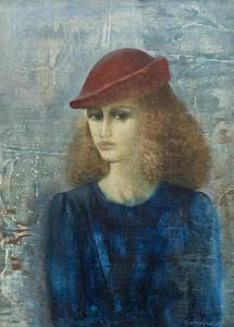 GARABUCZY Ágnes 1936,Fille au chapeau rouge,1985,Dogny Auction CH 2014-09-30