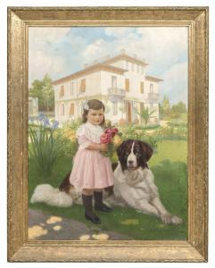 GARAVAGLIA Ettore,Bimba e cane nel parco della villa,1914,Babuino IT 2023-07-19