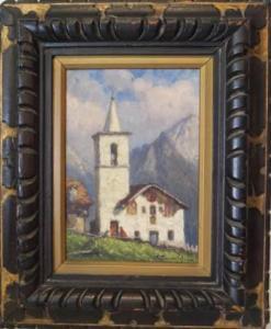 GARAVAGLIA Ettore,Paesaggio alpino con angolo di paese e chiesa,1900,Anglicana Aste IT 2024-02-09