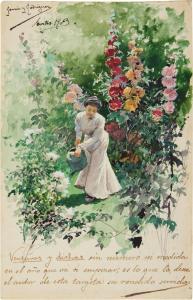 GARCIA Y RODRIGUEZ Manuel 1863-1925,Watering the Flowers,1923,Sotheby's GB 2023-05-24