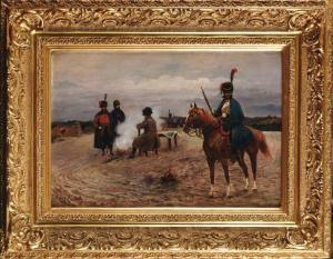 GARDETTE Louis 1800-1900,L\’Empereur Napoléon au bivouac accompagné de chas,1904,Osenat 2019-12-08