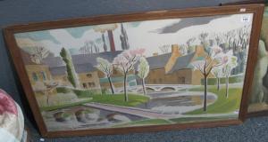 GARDINER Alfred Clive 1891-1960,village scene with river and bridges,Peter Francis GB 2019-09-25