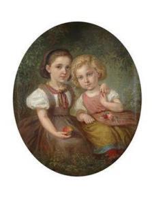 GAREIS Antonin 1837-1922,A Portrait of Two Girls,1866,Palais Dorotheum AT 2011-03-12
