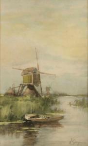 GARJEANNE Johannes Josephus 1860-1930,Dutch polder view with windmills,Twents Veilinghuis 2020-10-22