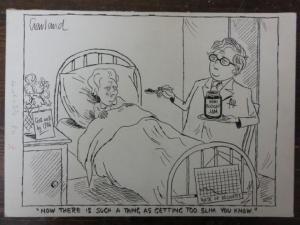 GARLAND Nick 1935,showing an unwell Margaret Thatcher lying in a hos,1984,Wotton GB 2016-01-26