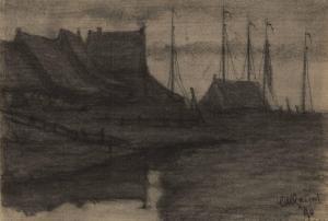 GARMS Coenraad Matthias 1863-1944,Maisons devant le port, des mâts de voiliers à l',1890,Christie's 2018-06-20