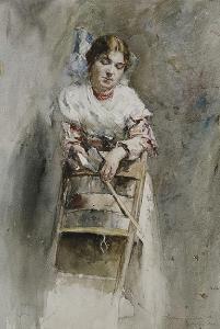 GARNELO FILLOL Isidoro 1867-1939,niña con silla,1895,Subastas Segre ES 2007-07-03