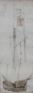 GARNERAY Louis Ambroise 1783-1857,Etude de mâts, Barque dans le port à marée haut,Le Havre encheres 2017-10-22