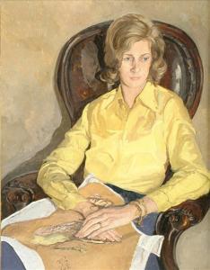 GARRARD Peter John,Portrait of alady seated, half length, engaged in ,1973,Dreweatt-Neate 2006-11-29
