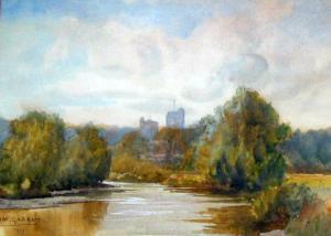 GARRATT Sam 1864-1946,River Landscape with Church in Background,1910,Westbridge CA 2017-04-09