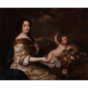 GASCARD Henri 1634-1701,Portrait de femme avec son enfant et une corbeille,Piasa FR 2024-04-17