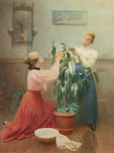 GASKELL George Arthur 1800-1900,Cleaning the rubber plant,1910,Woolley & Wallis GB 2021-08-11