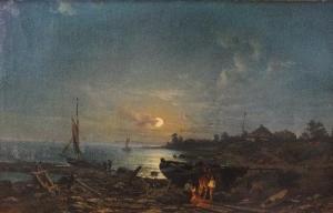 GASKELL S,Scene with figures and boats under a moonlit sky,Halls GB 2014-07-16