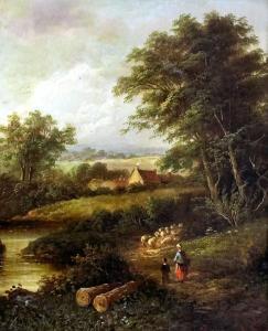 GATES w,River landscape with two figures and a flock of sh,Canterbury Auction GB 2016-08-02