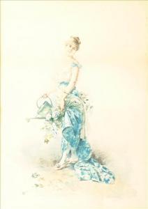 GAUDEZ CHENNEVIERE Cécile Delphine 1851,Study of an elegant lady holding flower,Dreweatt-Neate 2008-07-24