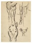 GAUGUIN Paul 1848-1903,Etude de chevaux et coq,1886,Kornfeld CH 2011-06-17