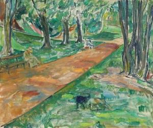 GAUGUIN Pola 1883-1961,Park scenery with a woman sitting on a bench and t,Bruun Rasmussen 2020-09-22