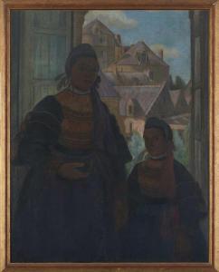 GAUTHIER Pierre 1958,Mère et sa fille en costume de Pont L'Abbé à la fenêtre,Adjug'art FR 2023-07-08