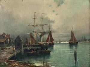 GAUTIER Charles August 1846,Segelschiffe und Dampfschiff im Hafen mit Persone,Palais Dorotheum 2013-11-19