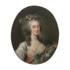 GAUTIER D'AGOTY Jean Baptiste 1740-1786,Portrait de dame au panier fleuri,1785,Tajan FR 2020-12-15