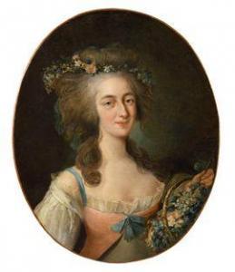 GAUTIER D'AGOTY Jean Baptiste 1740-1786,Portrait de dame au panier fleuri,1785,Osenat FR 2021-04-18
