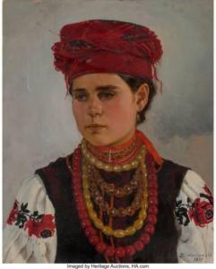 GAVRIL'TSEV DMITRII,Portrait of a girl in traditional Ukrainian dress,1910,Heritage 2021-12-09