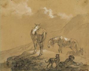 GEBAUER Christian David 1777-1831,A hunter and his dog watching a herd of wild,1817,Bruun Rasmussen 2021-04-12