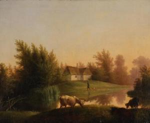 GEBAUER Christian David 1777-1831,A landscape with grazing cattle on the bank of a ,Bruun Rasmussen 2021-11-29