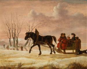 GEBAUER Christian David 1777-1831,Vinterstykke. En bayersk Bondefamilie, kjöre,1828,Bruun Rasmussen 2021-01-11