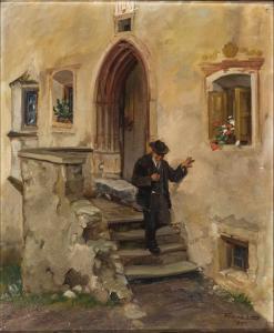 GEBHARD LINS Franz 1892-1973,Alter Mann auf Treppe vor dem Haus,1941,Zeller DE 2019-11-27
