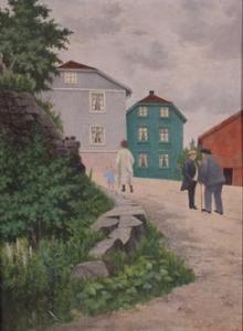 GEELMUYDEN Ola 1858-1944,Bylandskap med mennesker,Christiania NO 2011-06-20