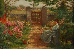 GEERINCK César 1862-1919,Femme lisant au jardin,Brussels Art Auction BE 2013-02-05