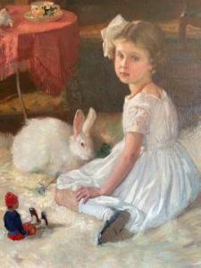 GEFFCKEN Walter 1872-1950,Fillette au lapin blanc,1917,Binoche et Giquello FR 2021-09-24
