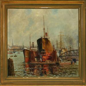 GEHLSEN Max 1881-1960,Hamburg Port with a shipin dry dock,1909,Bruun Rasmussen DK 2010-03-22
