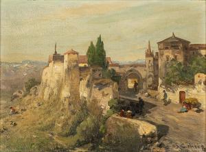 GEHRIG Jacob 1846-1922,View of a town with castle,Nagel DE 2021-06-09