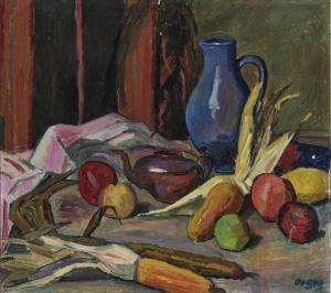 GEIGENBERGER Otto 1881-1946,Still life with a blue jug and fruits,1915,Neumeister DE 2020-09-23