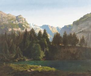 GEISSER Johann Joseph 1824-1894,Sommerliche Gebirgspartie mit dem Blausee.,Dobiaschofsky 2007-05-01