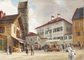 GEISSLER Wilhelm,Markt in Kleinstadt. Kauflustige, Blumenstände und,1897,Leo Spik 2007-12-06