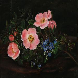 GEMIN LOUISE A 1817-1897,Still life with flowers on a tree stump,1861,Bruun Rasmussen DK 2014-12-15