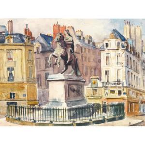 GENIN Lucien 1894-1953,La statue équestre de Louis XIV, place des Victoir,Tajan FR 2016-12-06