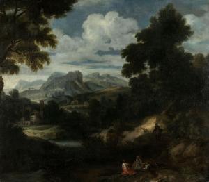 GENOELS Abraham II 1640-1723,Paysage montagneux avec mère et enfant,Daguerre FR 2024-03-22