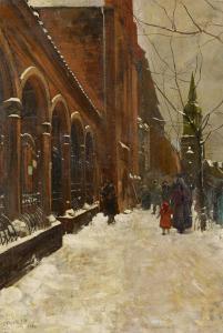 GENUTAT Fritz 1876-1946,Winterliche Straßenszene vor der Parochialkirche,Van Ham DE 2019-01-30