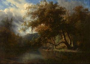 GEORGE JUILLARD Jean Philippe,Barque sur un fleuve en lisière de forêt,1847,Artcurial | Briest - Poulain - F. Tajan 2020-09-29